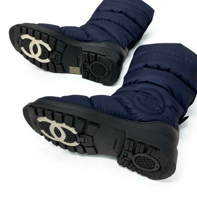 シャネル CHANEL ブーツ ロングブーツ 靴 シューズ ナイロン ネイビー ブラック ココマーク スノーブーツ ミディアムブーツ