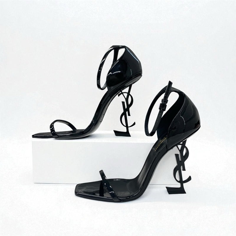 サンローラン SAINT LAURENT オピウム サンダル 靴 シューズ パテント ブラック 黒 YSLロゴヒール ストラップ
