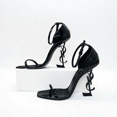 サンローラン SAINT LAURENT オピウム サンダル 靴 シューズ パテント ブラック 黒 YSLロゴヒール ストラップ