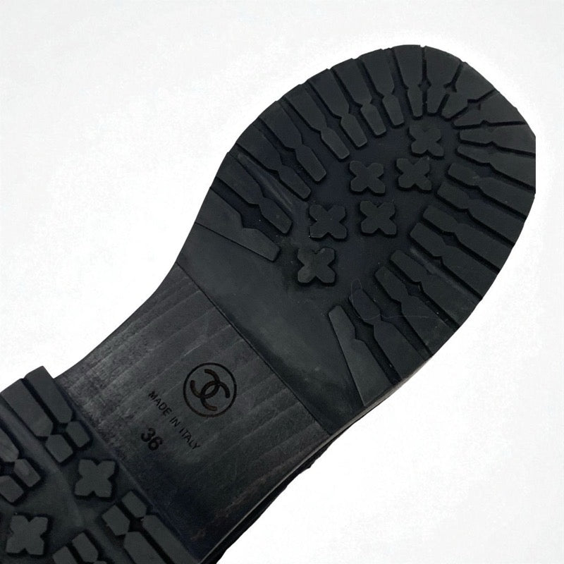 シャネル CHANEL ブーツ ロングブーツ 靴 シューズ スエード ムートン ブラック ゴールド ココマーク スタッズ レースアップ