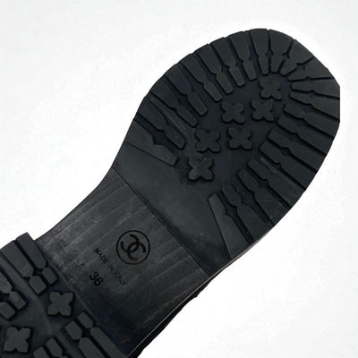 シャネル CHANEL ブーツ ロングブーツ 靴 シューズ スエード ムートン ブラック ゴールド ココマーク スタッズ レースアップ