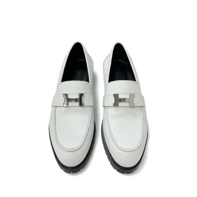 エルメス HERMES フォーブル ローファー 革靴 靴 シューズ レザー ホワイト 白 シルバー H金具 フラットシューズ