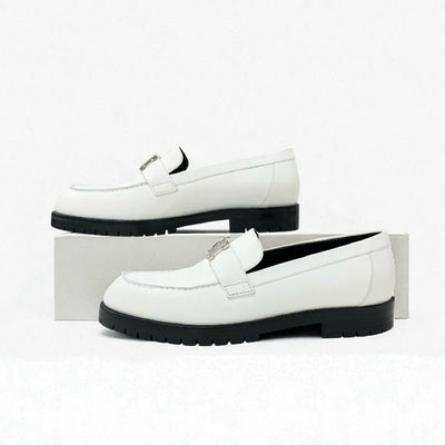 エルメス HERMES フォーブル ローファー 革靴 靴 シューズ レザー ホワイト 白 シルバー H金具 フラットシューズ