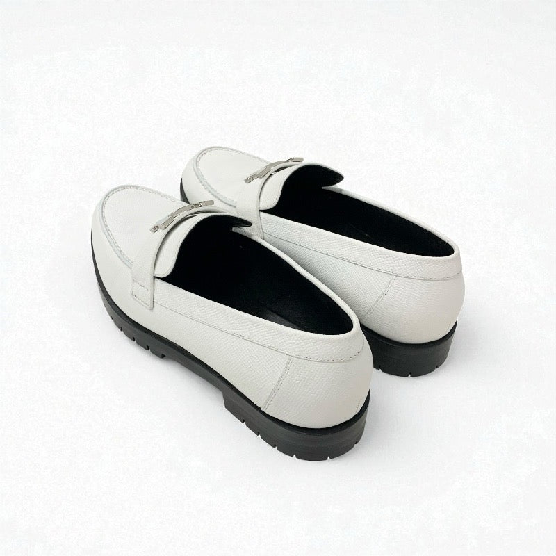 エルメス HERMES フォーブル ローファー 革靴 靴 シューズ レザー ホワイト 白 シルバー H金具 フラットシューズ