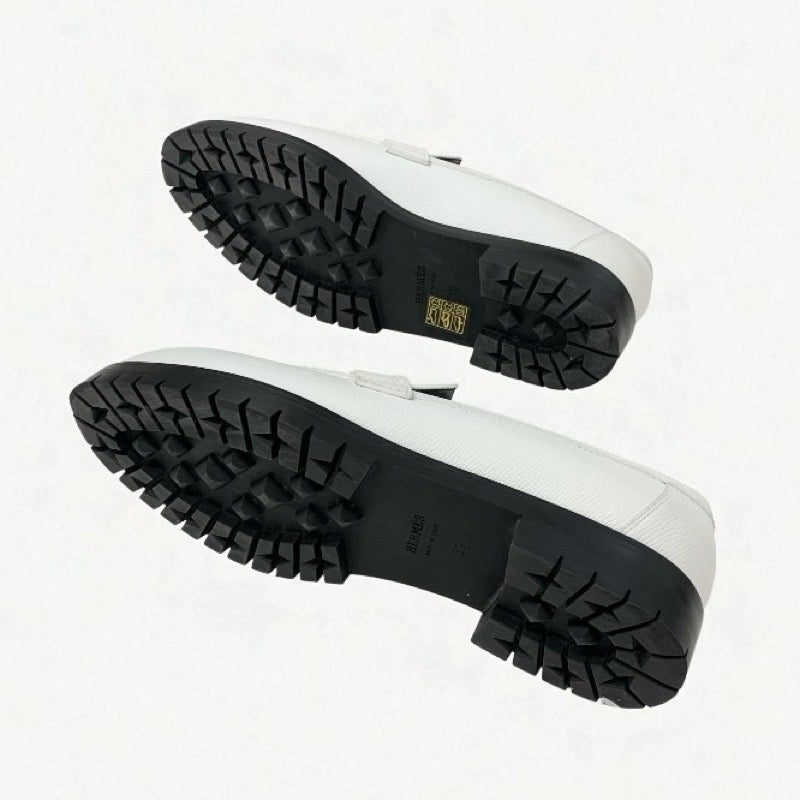 エルメス HERMES フォーブル ローファー 革靴 靴 シューズ レザー ホワイト 白 シルバー H金具 フラットシューズ