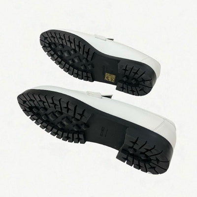 エルメス HERMES フォーブル ローファー 革靴 靴 シューズ レザー ホワイト 白 シルバー H金具 フラットシューズ