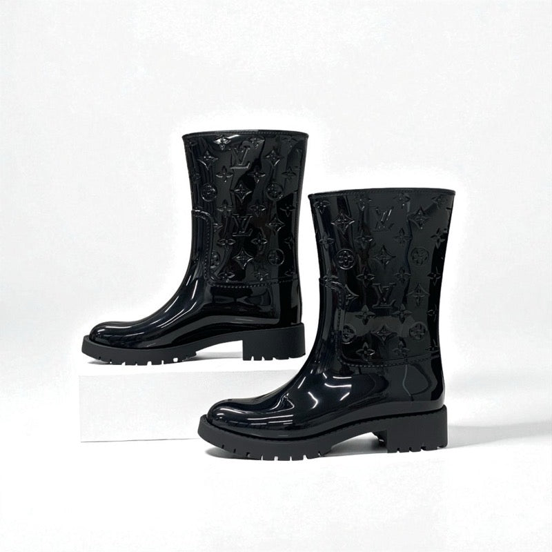 ルイヴィトン LOUIS VUITTON ドロップスライン モノグラム ブーツ ショートブーツ 靴 シューズ ラバー ブラック 黒 ミドル レインブーツ
