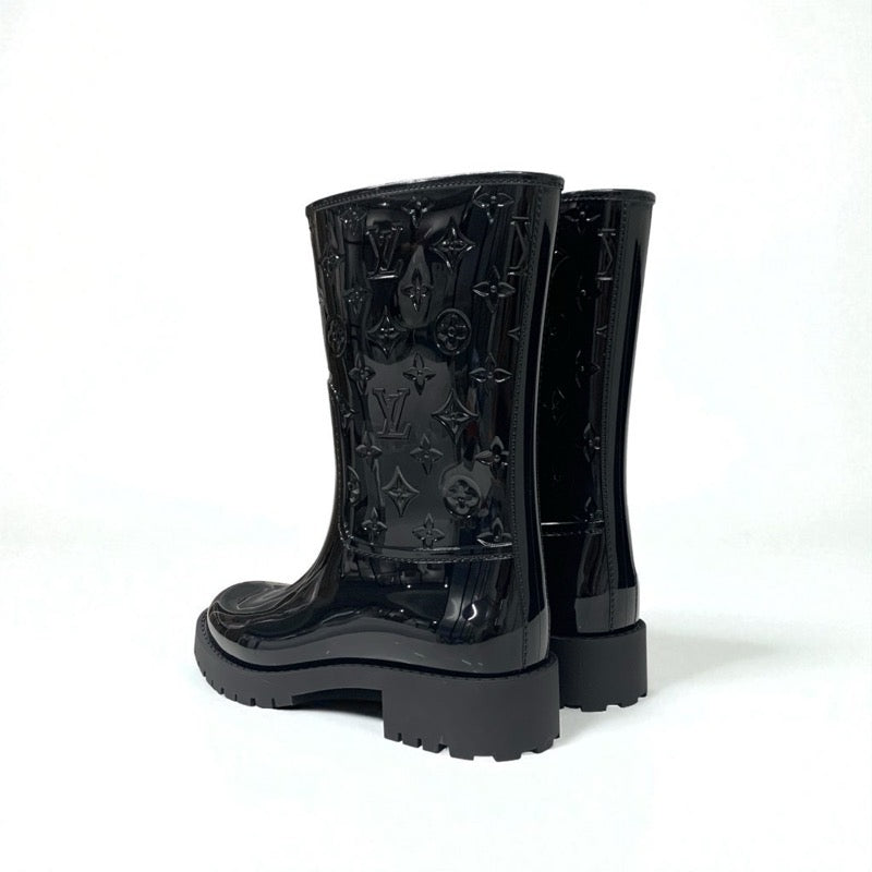 ルイヴィトン LOUIS VUITTON ドロップスライン モノグラム ブーツ ショートブーツ 靴 シューズ ラバー ブラック 黒 ミドル レインブーツ