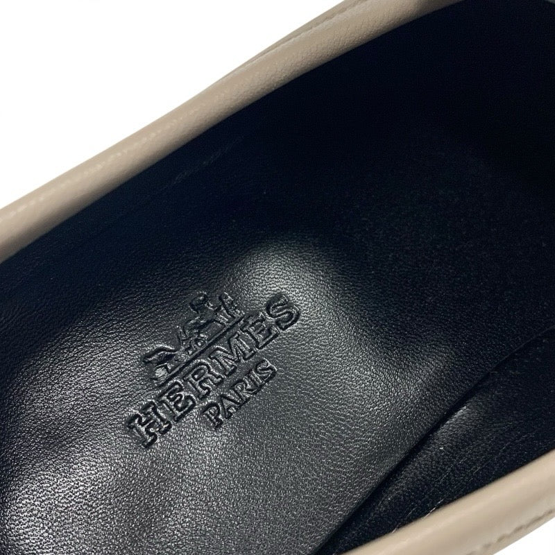 エルメス HERMES ロワイヤル ローファー 革靴 靴 シューズ レザー ベージュ グレー モカシン フラットシューズ H金具 フリンジ
