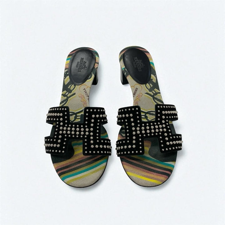 エルメス HERMES オアジス サンダル 靴 シューズ スエード ブラック