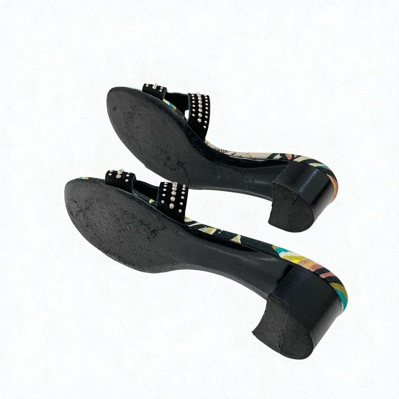 エルメス HERMES オアジス サンダル 靴 シューズ スエード ブラック マルチカラー スタッズ ミュール