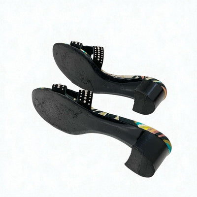 エルメス HERMES オアジス サンダル 靴 シューズ スエード ブラック マルチカラー スタッズ ミュール