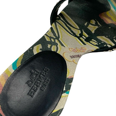 エルメス HERMES オアジス サンダル 靴 シューズ スエード ブラック マルチカラー スタッズ ミュール