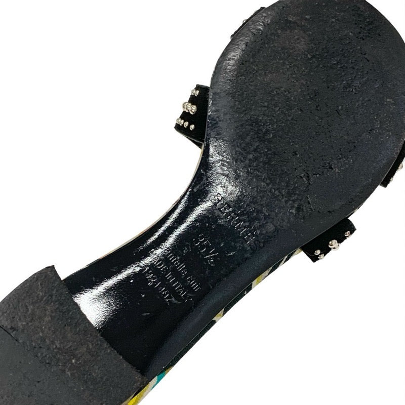 エルメス HERMES オアジス サンダル 靴 シューズ スエード ブラック マルチカラー スタッズ ミュール