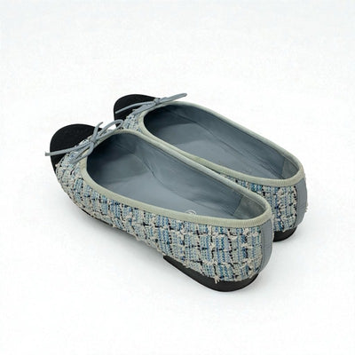 シャネル CHANEL フラットシューズ 靴 シューズ ツイード ファブリック ブルー ブラック バレエシューズ ココマーク