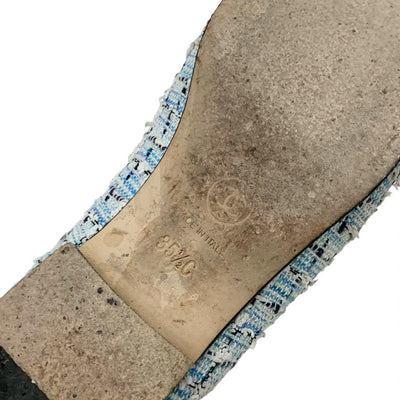 シャネル CHANEL フラットシューズ 靴 シューズ ツイード ファブリック ブルー ブラック バレエシューズ ココマーク