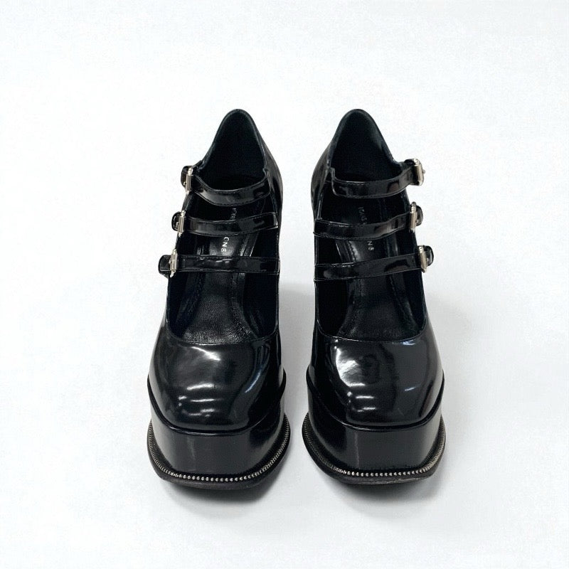 ルイヴィトン LOUIS VUITTON フェイムライン パンプス 靴 シューズ レザー ブラック 黒 LVロゴ ストラップ サンダル プラットフォーム