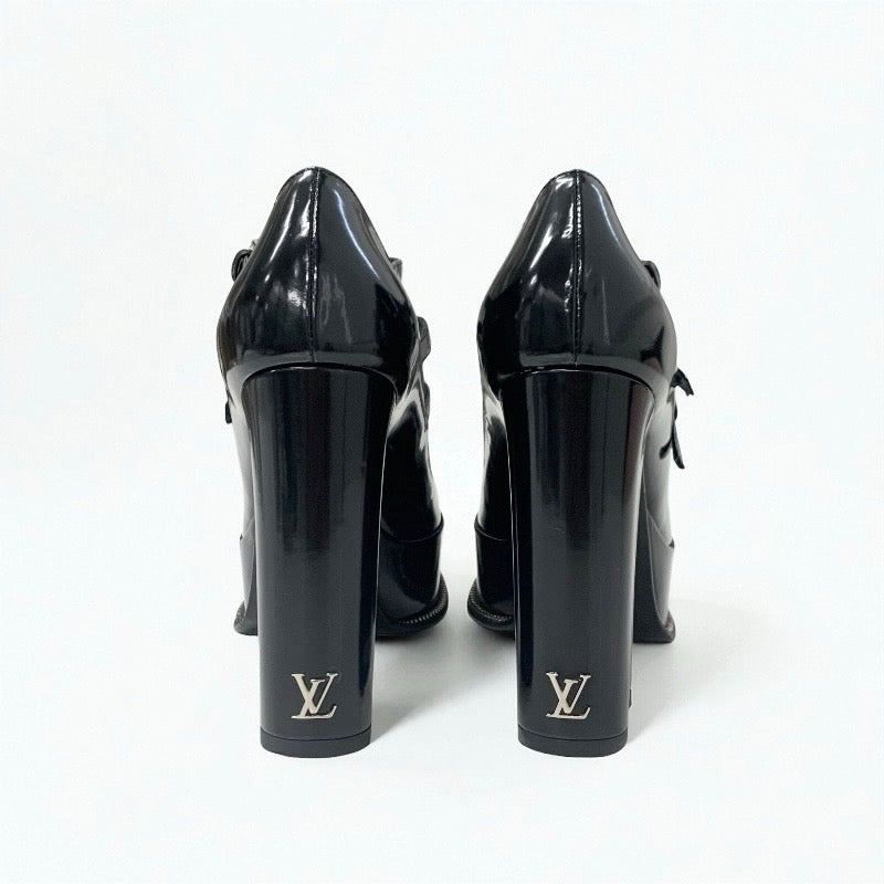 ルイヴィトン LOUIS VUITTON フェイムライン パンプス 靴 シューズ レザー ブラック 黒 LVロゴ ストラップ サンダル プラットフォーム