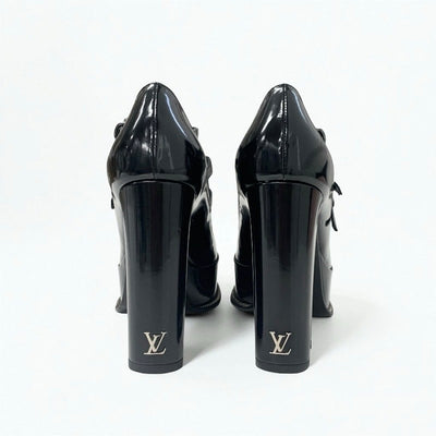 ルイヴィトン LOUIS VUITTON フェイムライン パンプス 靴 シューズ レザー ブラック 黒 LVロゴ ストラップ サンダル プラットフォーム