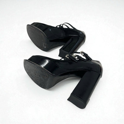 ルイヴィトン LOUIS VUITTON フェイムライン パンプス 靴 シューズ レザー ブラック 黒 LVロゴ ストラップ サンダル プラットフォーム