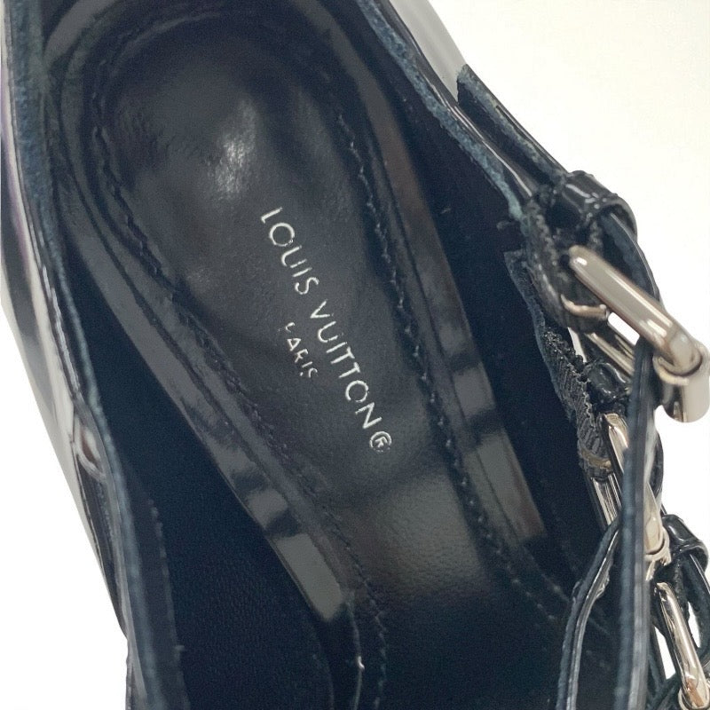 ルイヴィトン LOUIS VUITTON フェイムライン パンプス 靴 シューズ レザー ブラック 黒 LVロゴ ストラップ サンダル プラットフォーム