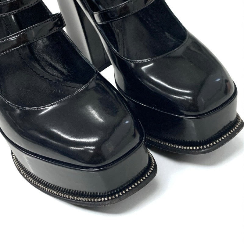 ルイヴィトン LOUIS VUITTON フェイムライン パンプス 靴 シューズ レザー ブラック 黒 LVロゴ ストラップ サンダル プラットフォーム