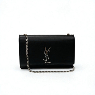 サンローラン SAINT LAURENT バッグ ショルダーバッグ ブラック シルバー ケイト ミディアム レザー YSLロゴ金具 チェーン