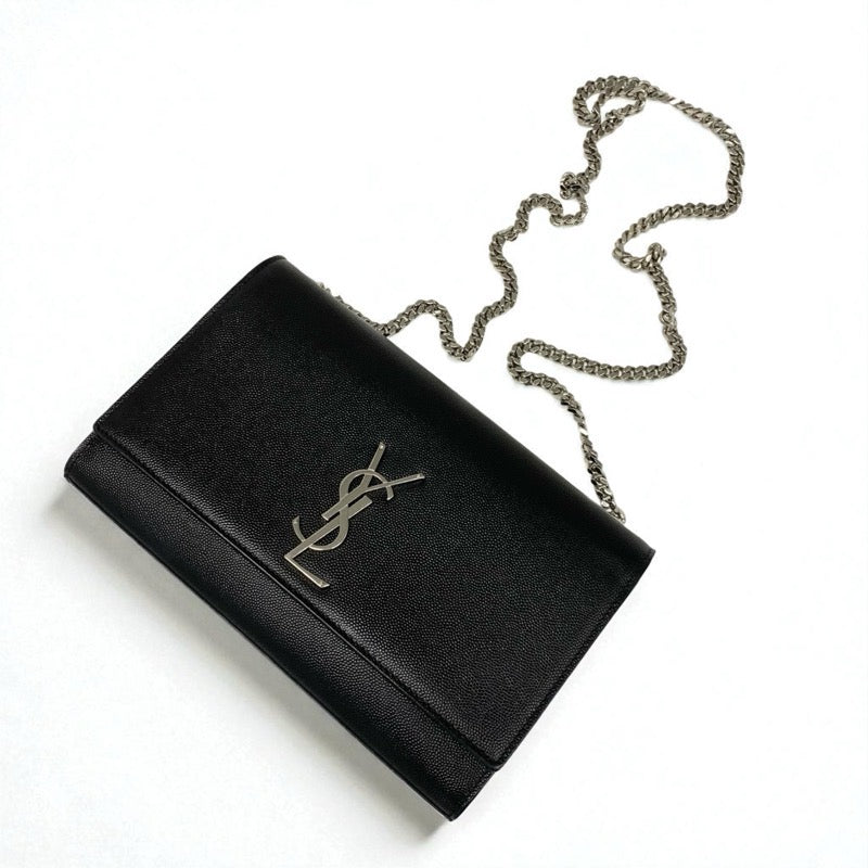 サンローラン SAINT LAURENT バッグ ショルダーバッグ ブラック シルバー ケイト ミディアム レザー YSLロゴ金具 チェーン