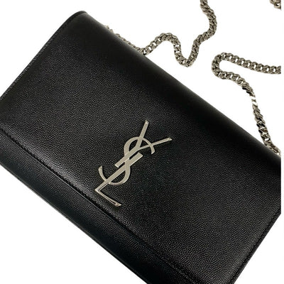 サンローラン SAINT LAURENT バッグ ショルダーバッグ ブラック シルバー ケイト ミディアム レザー YSLロゴ金具 チェーン