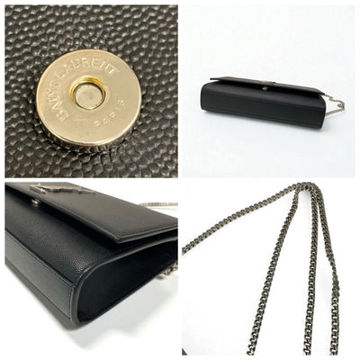 サンローラン SAINT LAURENT バッグ ショルダーバッグ ブラック シルバー ケイト ミディアム レザー YSLロゴ金具 チェーン