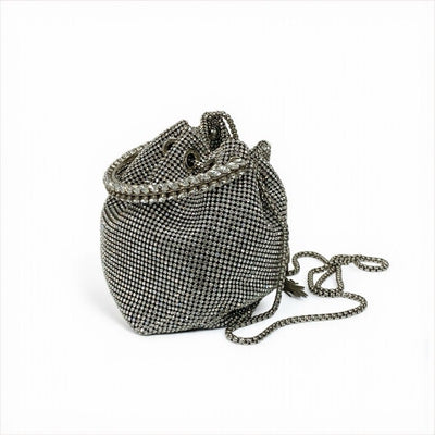 ジミーチュウ JIMMY CHOO ボンボン バッグ ショルダーバッグ シルバー ラインストーン 巾着 チェーン 2WAY ハンドバッグ パーティーバッグ