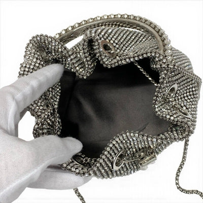 ジミーチュウ JIMMY CHOO ボンボン バッグ ショルダーバッグ シルバー ラインストーン 巾着 チェーン 2WAY ハンドバッグ パーティーバッグ
