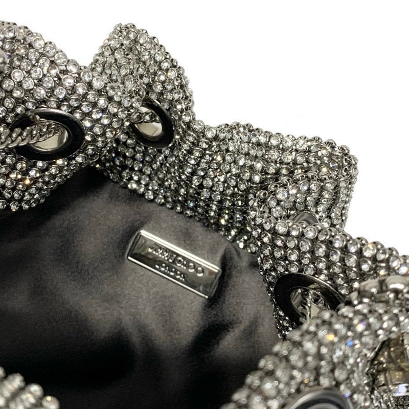 ジミーチュウ JIMMY CHOO ボンボン バッグ ショルダーバッグ シルバー ラインストーン 巾着 チェーン 2WAY ハンドバッグ パーティーバッグ