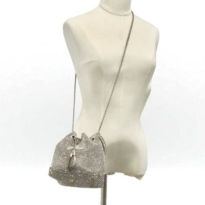 ジミーチュウ JIMMY CHOO ボンボン バッグ ショルダーバッグ シルバー ラインストーン 巾着 チェーン 2WAY ハンドバッグ パーティーバッグ