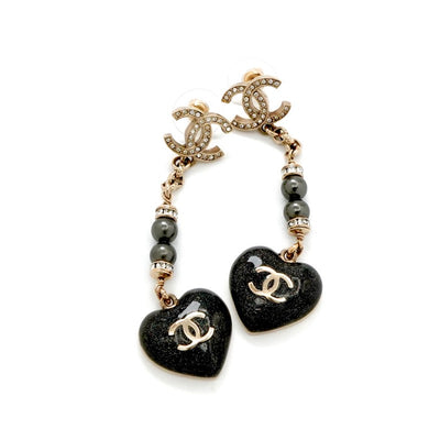 シャネル CHANEL ピアス イヤリング ゴールド ブラック ココマーク ハート ラインストーン