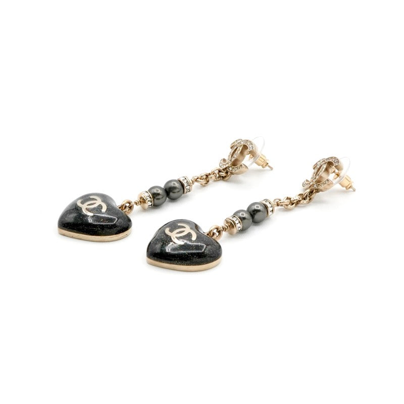 シャネル CHANEL ピアス イヤリング ゴールド ブラック ココマーク ハート ラインストーン