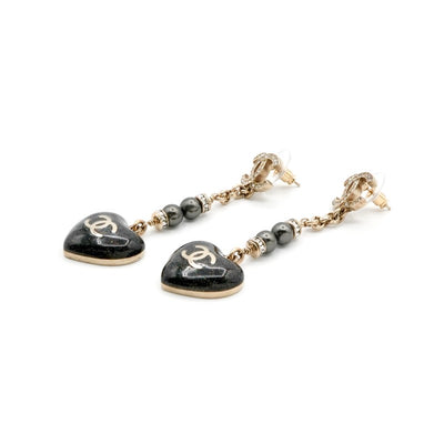 シャネル CHANEL ピアス イヤリング ゴールド ブラック ココマーク ハート ラインストーン