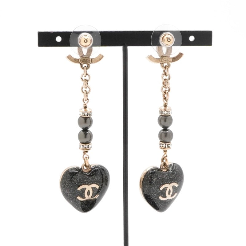 シャネル CHANEL ピアス イヤリング ゴールド ブラック ココマーク ハート ラインストーン