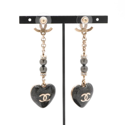 シャネル CHANEL ピアス イヤリング ゴールド ブラック ココマーク ハート ラインストーン