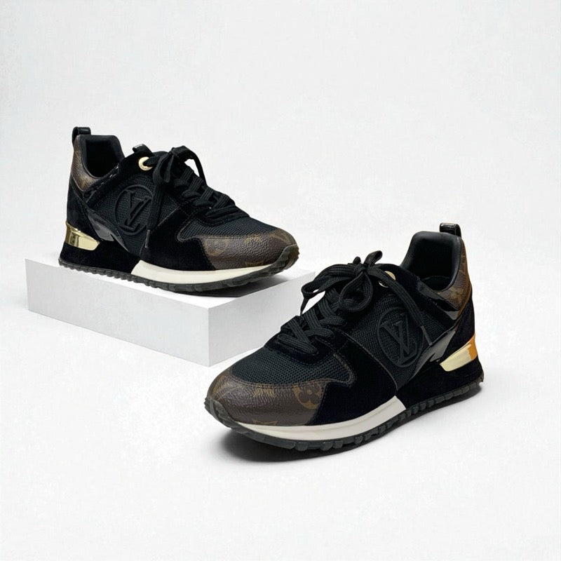 ルイヴィトン LOUIS VUITTON ランアウェイライン モノグラム スニーカー 靴 シューズ レザー ファブリック スエード ブラック ブラウン LVロゴ インヒール