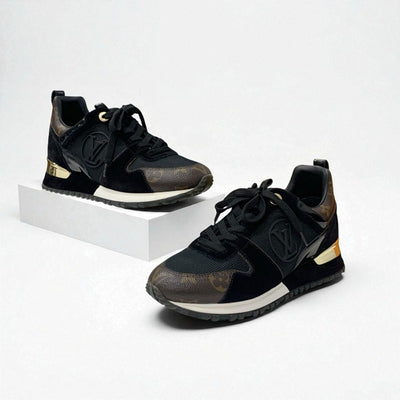 ルイヴィトン LOUIS VUITTON ランアウェイライン モノグラム スニーカー 靴 シューズ レザー ファブリック スエード ブラック ブラウン LVロゴ インヒール