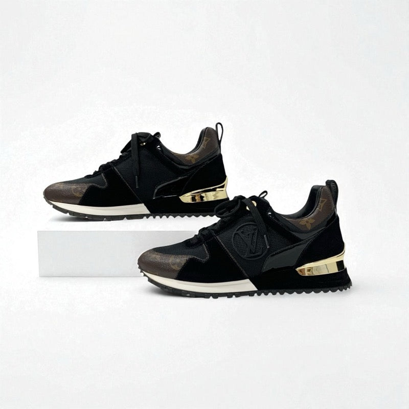 ルイヴィトン LOUIS VUITTON ランアウェイライン モノグラム スニーカー 靴 シューズ レザー ファブリック スエード ブラック ブラウン LVロゴ インヒール