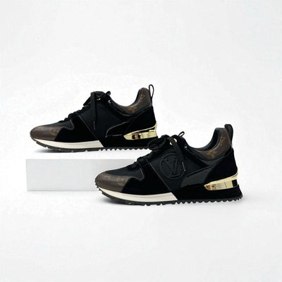 ルイヴィトン LOUIS VUITTON ランアウェイライン モノグラム スニーカー 靴 シューズ レザー ファブリック スエード ブラック ブラウン LVロゴ インヒール