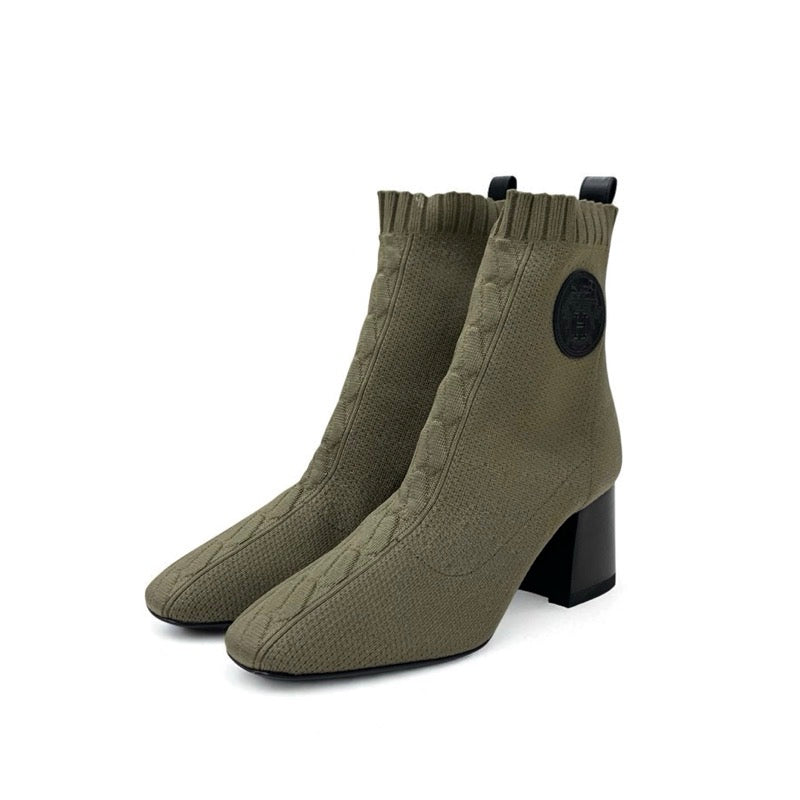 エルメス HERMES ヴォルヴェール ブーツ ショートブーツ 靴 シューズ ファブリック レザー カーキ 未使用 エクスリブリス ニット エルメス HERMES ヴォルヴェール ブーツ ショートブーツ 靴 シューズ