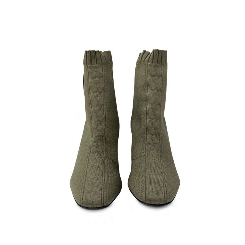 エルメス HERMES ヴォルヴェール ブーツ ショートブーツ 靴 シューズ ファブリック レザー カーキ 未使用 ニット エクスリブリス