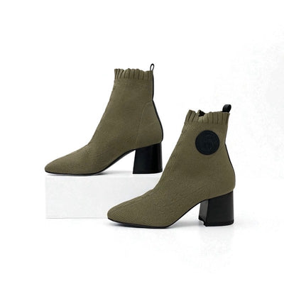 エルメス HERMES ヴォルヴェール ブーツ ショートブーツ 靴 シューズ ファブリック レザー カーキ 未使用 ニット エクスリブリス