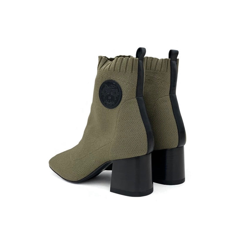 エルメス HERMES ヴォルヴェール ブーツ ショートブーツ 靴 シューズ ファブリック レザー カーキ 未使用 ニット エクスリブリス