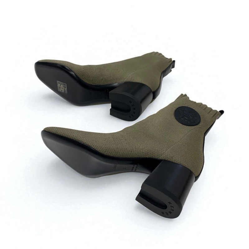 エルメス HERMES ヴォルヴェール ブーツ ショートブーツ 靴 シューズ ファブリック レザー カーキ 未使用 ニット エクスリブリス