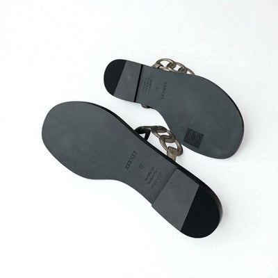 エルメス HERMES イオス サンダル 靴 シューズ レザー ブラック メタリック シェーヌダンクル フラット