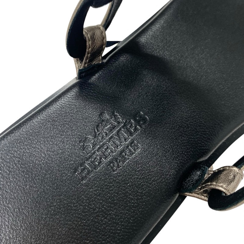 エルメス HERMES イオス サンダル 靴 シューズ レザー ブラック メタリック シェーヌダンクル フラット